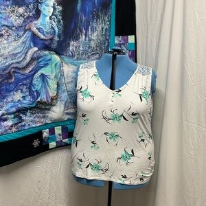 Ricki's White and Green Floral Tank Top